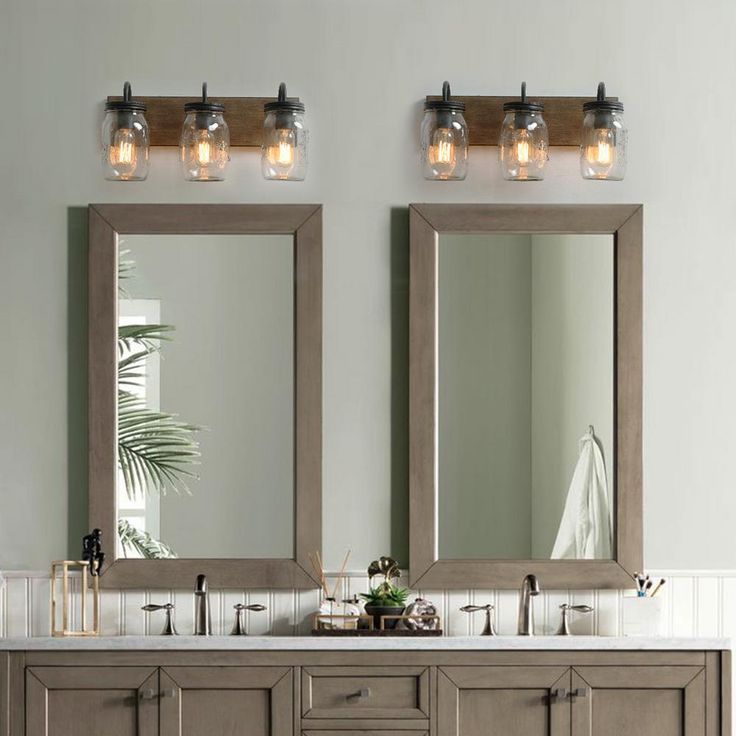 Vanity Araphi 3-Light Black Modern Farmhouse Metal Bathroom Wall Sconce with Walnut Wood Accents LED Compatible