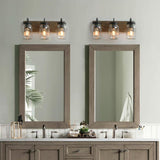 Vanity Araphi 3-Light Black Modern Farmhouse Metal Bathroom Wall Sconce with Walnut Wood Accents LED Compatible