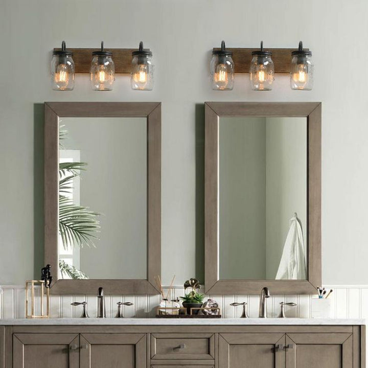 Vanity Araphi 3-Light Black Modern Farmhouse Metal Bathroom Wall Sconce with Walnut Wood Accents LED Compatible