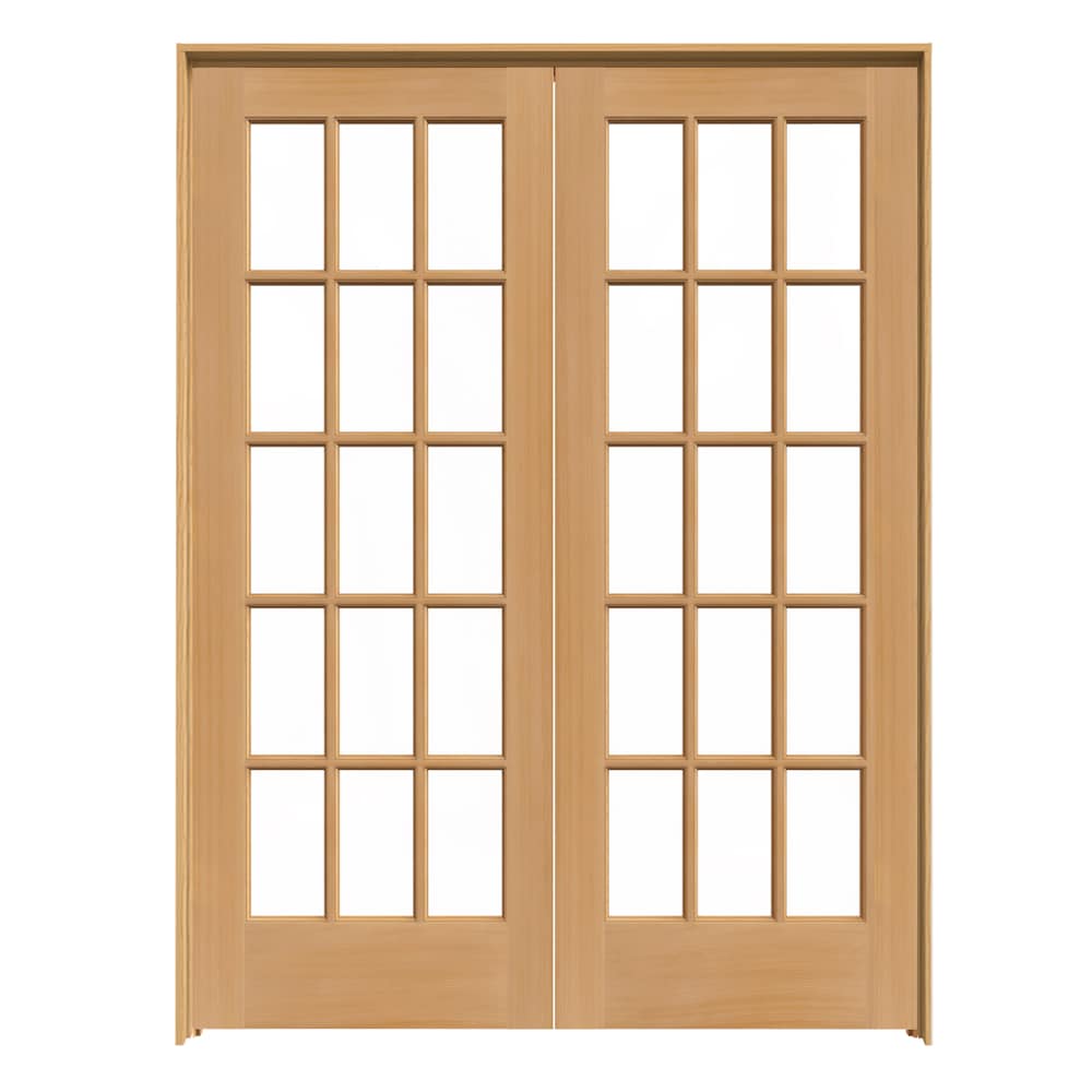 JELD-WEN 15 Lite Wood 60-in x 80-in Unfinished Clear Glass Unfinished Pine Interior French Door, Prehung (Hardware Included)