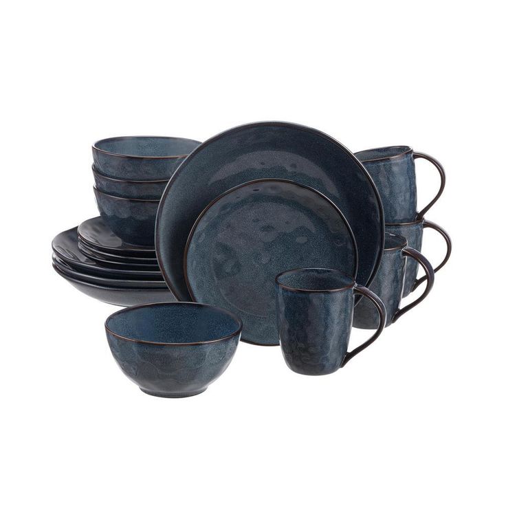 Taite 32-Piece Reactive Glaze Midnight Blue Stoneware Dinnerware Set (Service for 8)