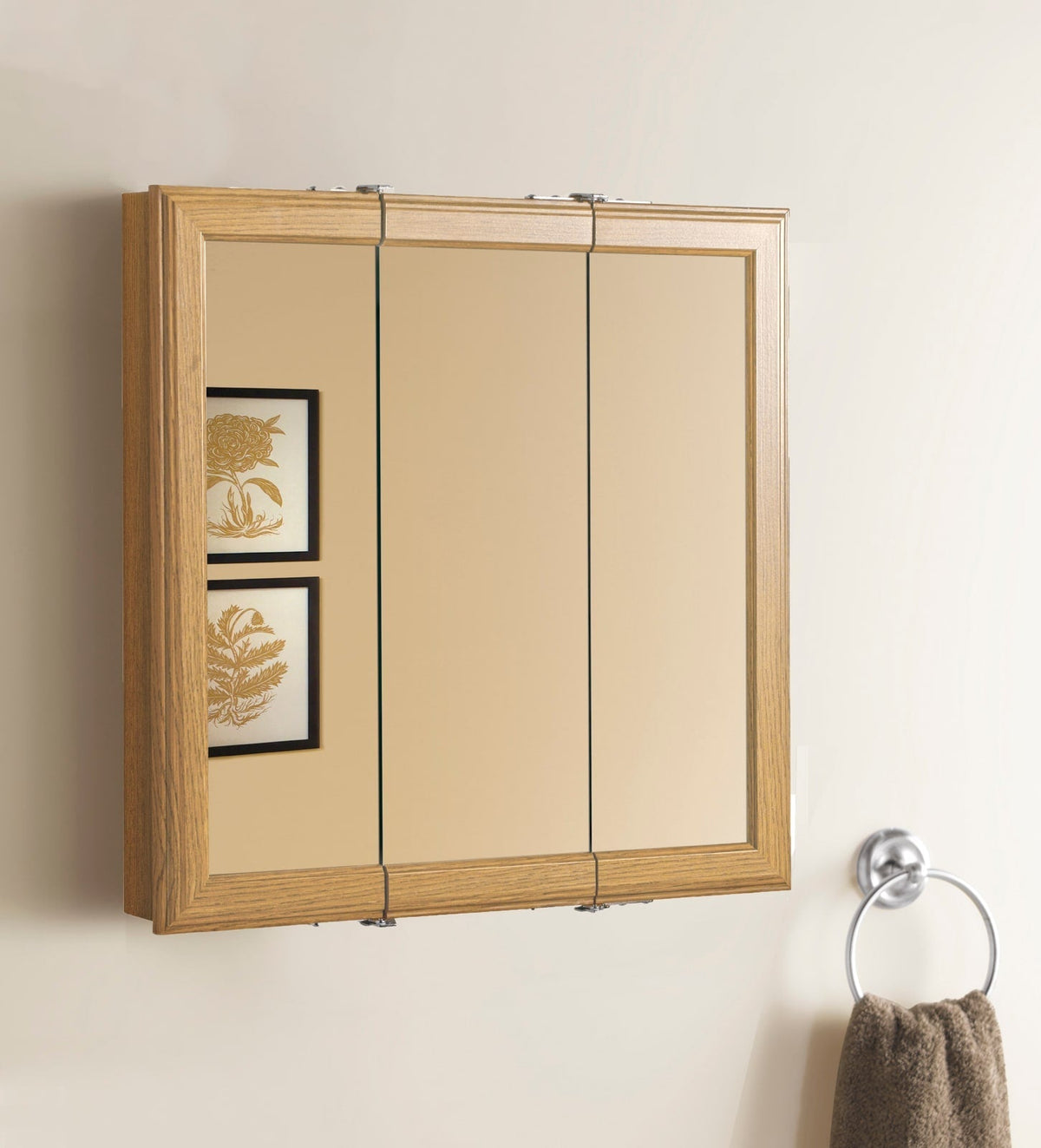 Project Source 24.25-in x 24-in Surface Mount Oak Mirrored Medicine Cabinet