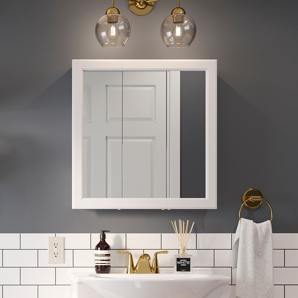 Project Source 24.25-in x 24-in Surface Mount White Mirrored Medicine Cabinet