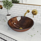 Onyx Glass Vessel Bathroom Sink in Gray with Olus Faucet in Matte Gold - Super Arbor