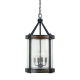 Kichler Barrington 4-Light Distressed Black and Wood Tone Rustic Seeded Glass Cylinder Medium Hanging Pendant Light