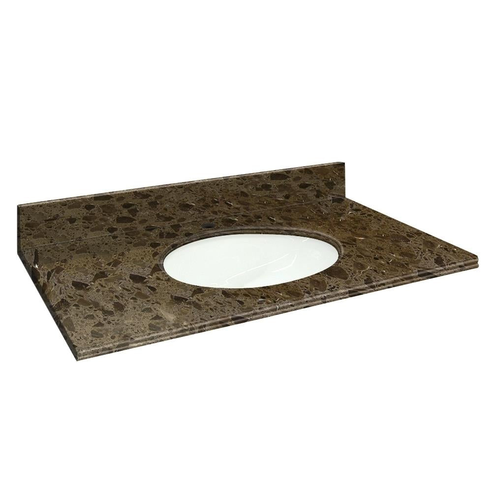 Transolid 25-in Cacao Nougat Natural Marble Single Sink Bathroom Vanity Top with 4-in Backsplash and Undermount Oval Sink