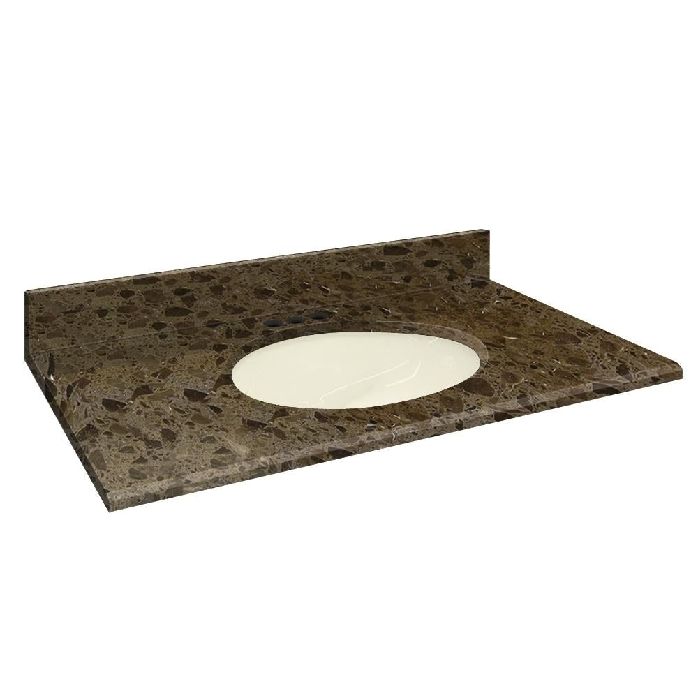Transolid 37-in Cacao Nougat Natural Marble Single Sink Bathroom Vanity Top with Backsplash and Undermount Oval Sink