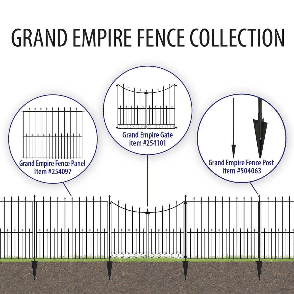 YARDLINK Empire 3-ft W Powder-coated Steel Decorative Metal Pressed-point No Dig Decorative Walk-thru Fence Gate