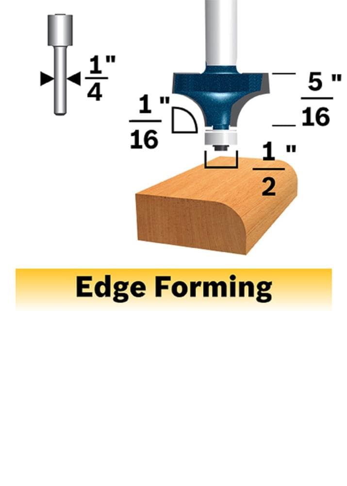Bosch 1/16-in Carbide-Tipped Roundover Router Bit, 1/4-in Shank