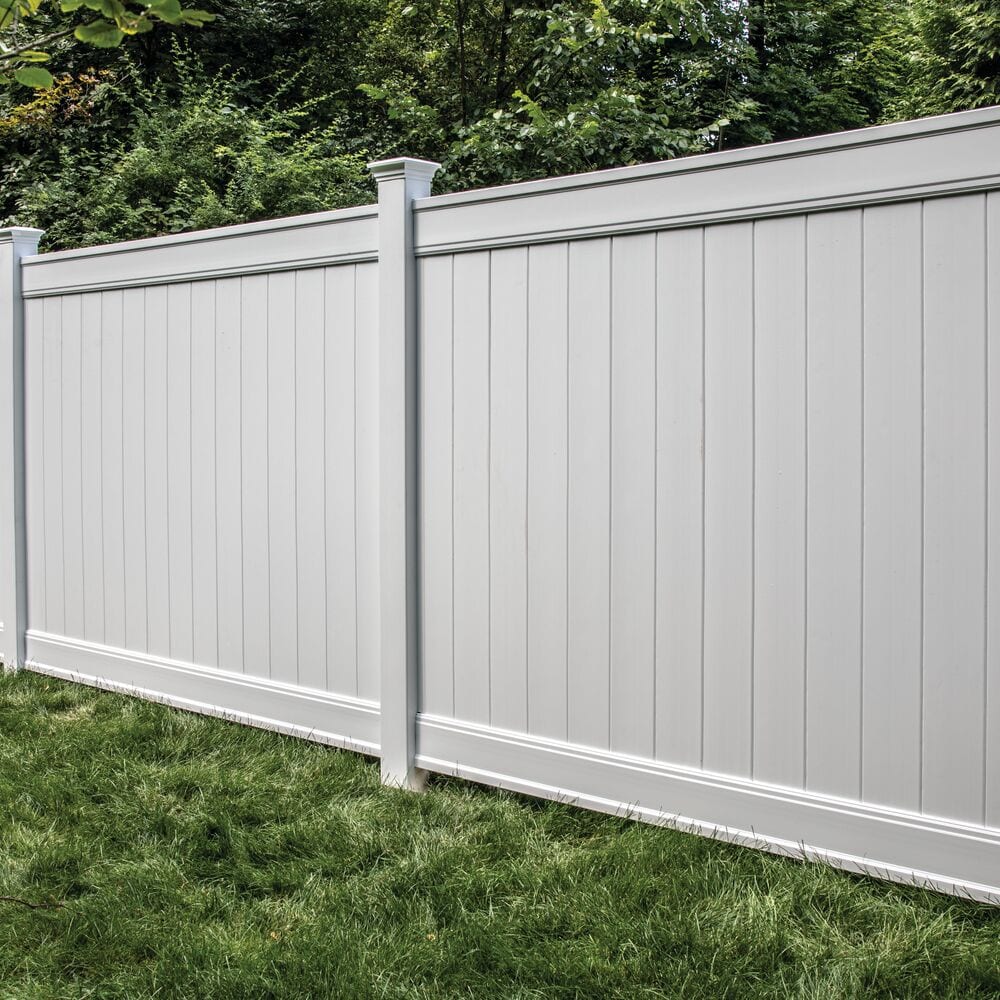 Freedom Emblem 8-ft H x 5-in W White Vinyl Line Fence Post (Assembled)