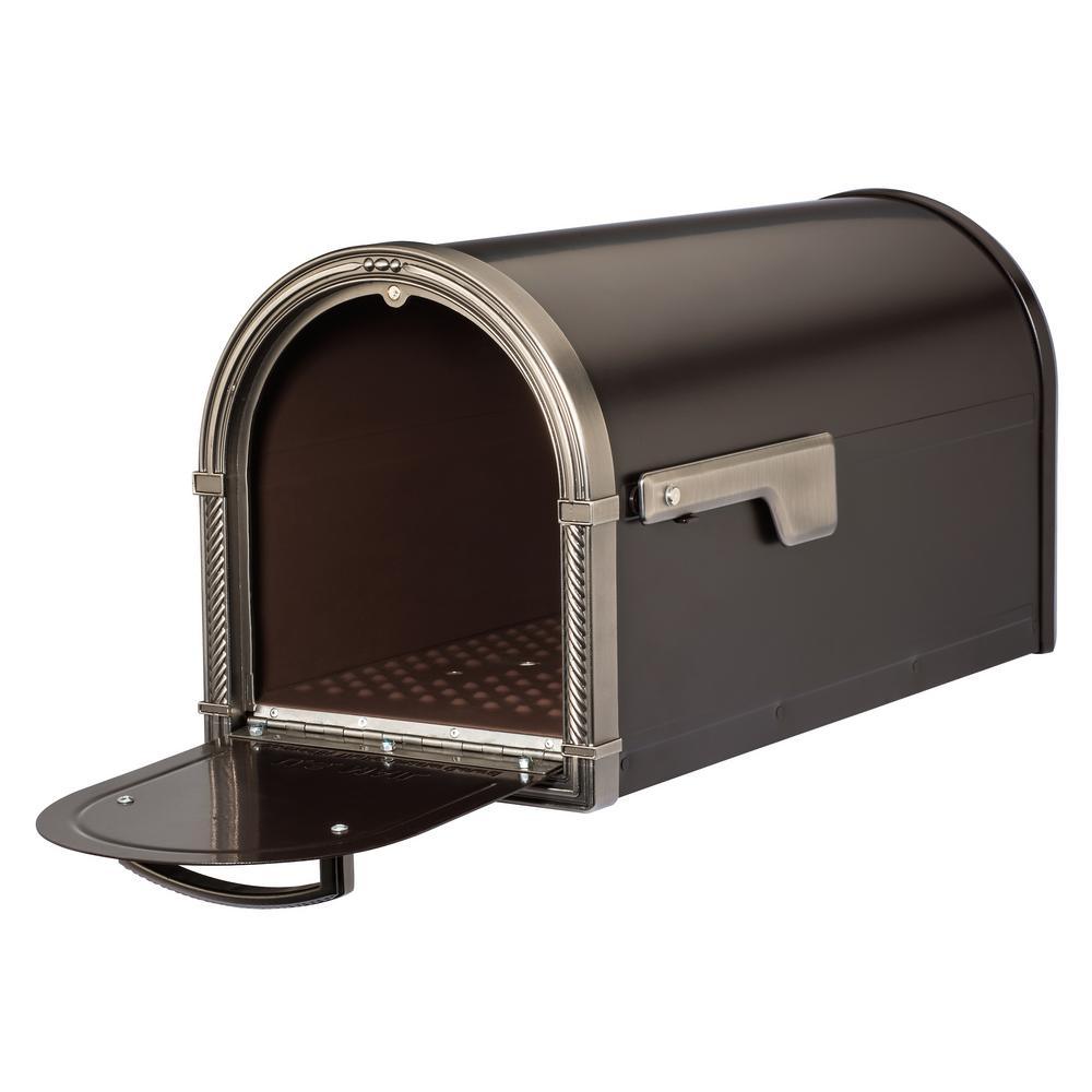 Bungalow Rubbed Bronze Post Mount Mailbox with Antique Nickel Accents - Super Arbor