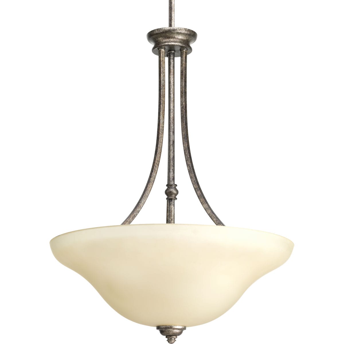 Progress Lighting Spirit 3-Light Pebbles Rustic Etched Glass Bowl Medium Hanging Pendant Light
