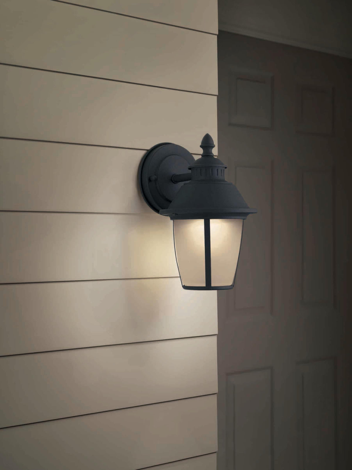 Portfolio Camforth 9.12-in H Matte Black Integrated LED Outdoor Wall Lantern, Hardwired