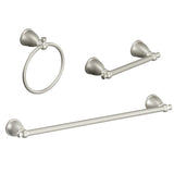 Moen Caldwell 3-Piece Decorative Bathroom Hardware Set, Brushed Nickel – 18-in Towel Bar, Pivoting Toilet Paper Holder, 6.8-in Towel Ring