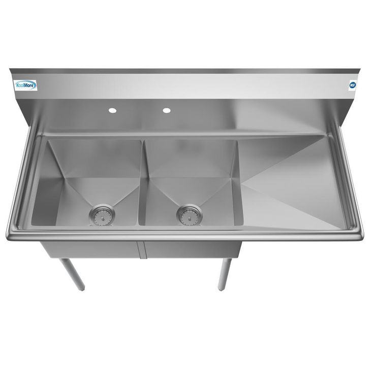Freestanding Stainless Steel 48 in. 2-Hole Double Bowl Commercial Kitchen Sink Right Drainboard