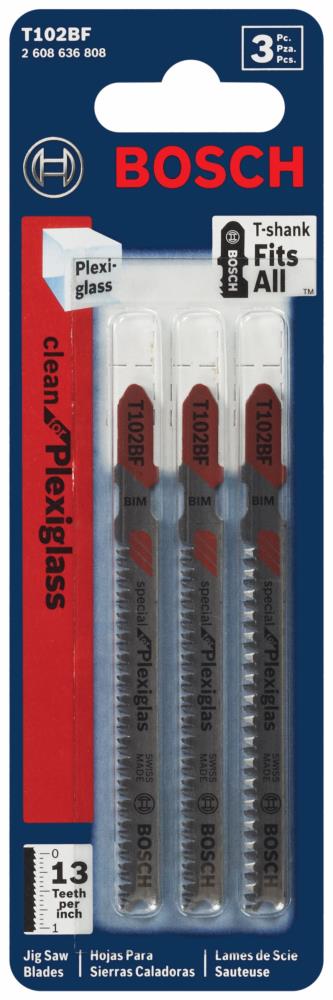 Bosch 3-Pack 3-5/8-in T-Shank Bi-Metal Jigsaw Blades, 13 TPI (Model T102BF)