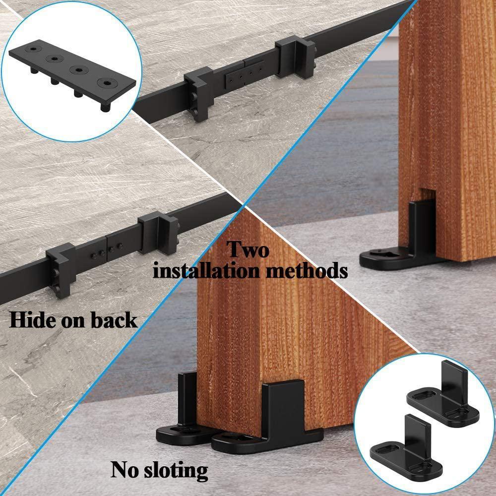 11 ft./132 in. Frosted Black Strap Sliding Barn Door Track Hardware Kit for Double Wood Doors Non-Routed Floor Guide - Super Arbor
