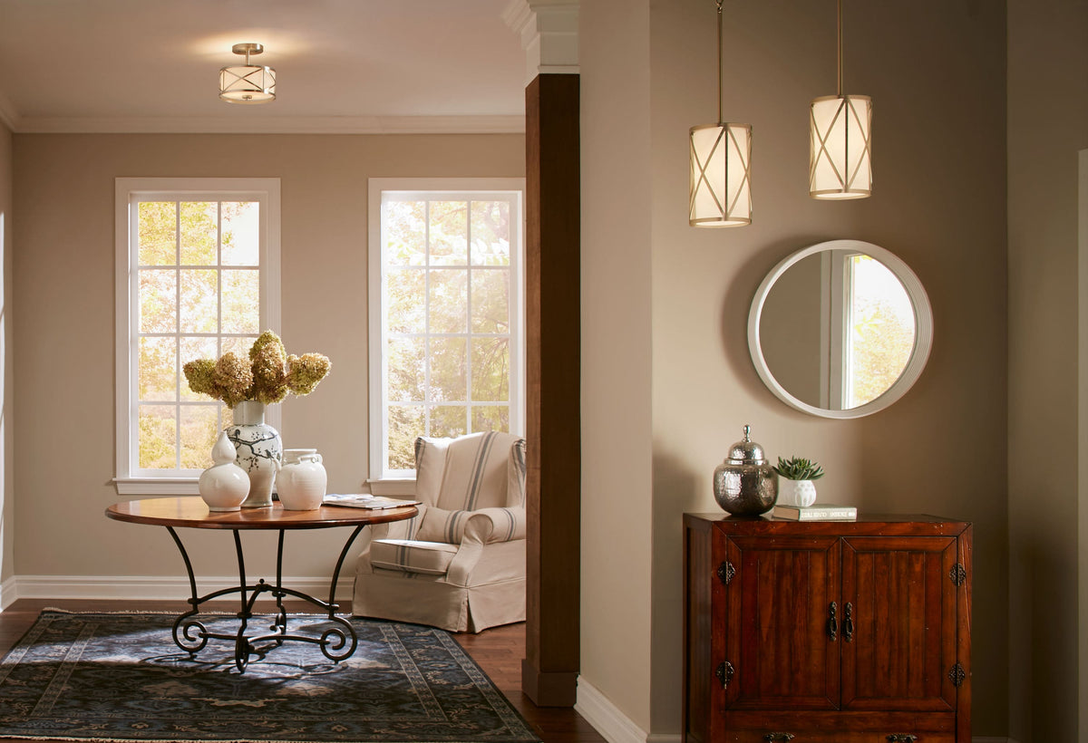 Kichler Edenbrook Brushed Nickel Modern/Contemporary Etched Glass Cylinder Pendant Light