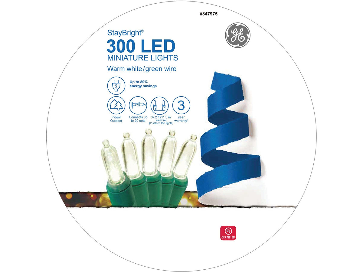 GE StayBright 300-Count 74.5-ft Warm White LED Plug-In Christmas String Lights