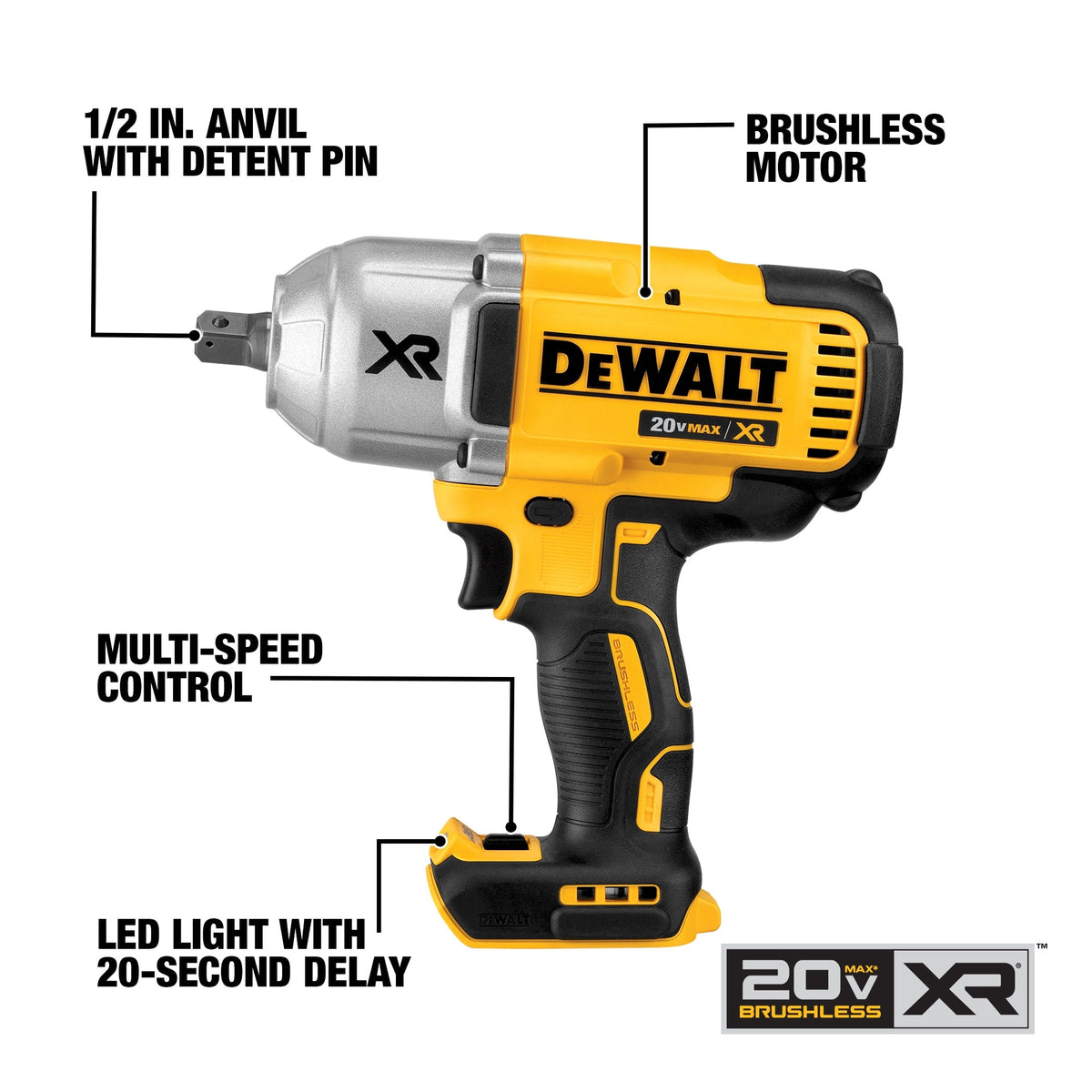 DEWALT XR 20-Volt MAX Variable Speed Brushless 1/2-in Drive Cordless Impact Wrench Kit (1 Battery Included)