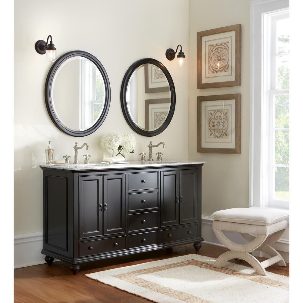 Newport 61 in. W x 21-1/2 in. D Double Bath Vanity in Black with Granite Vanity Top in Gray - Super Arbor