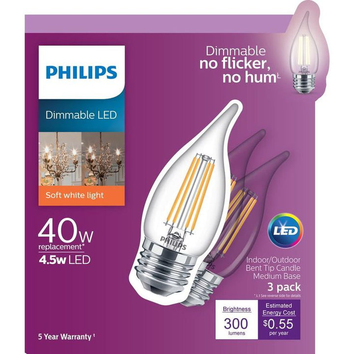Philips 40-Watt Equivalent B11 Dimmable LED Energy Star Light Bulb Soft White (3-Pack)