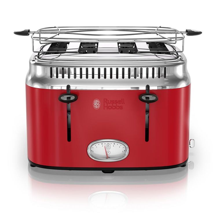 Retro Style 4-Slice Black Stainless Steel Toaster with Built-In Timer