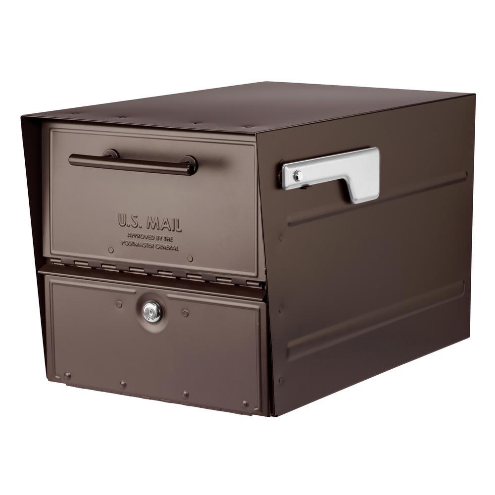 Oasis Eclipse Pewter Locking Parcel Mailbox with Red Flag - Super Arbor