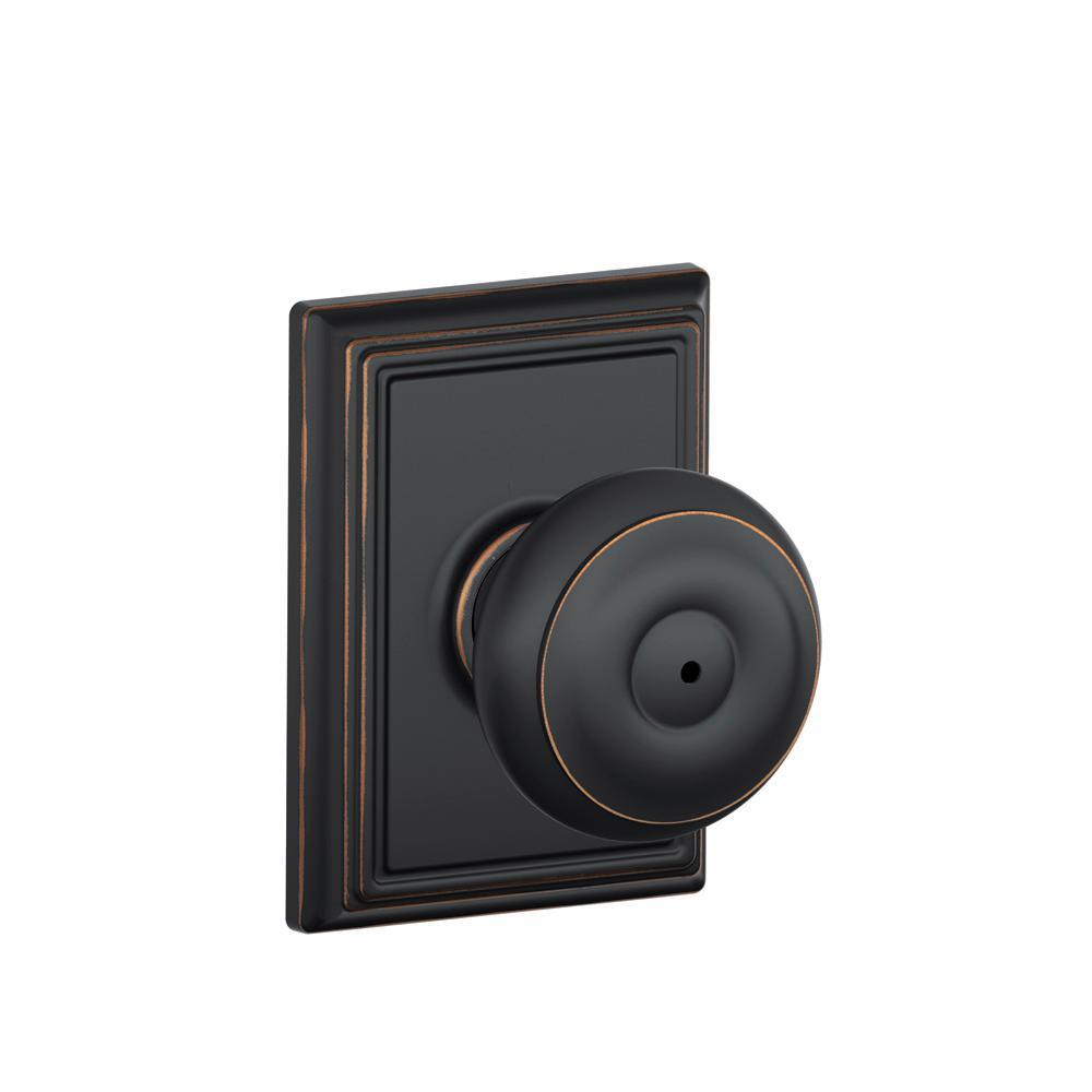 Georgian Satin Nickel Privacy Bed/Bath Door Knob with Addison Trim - Super Arbor
