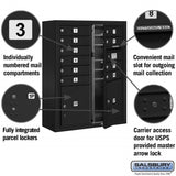 Salsbury Industries 10-Door High Surface Mounted 4C Horizontal Mailbox with 2 Parcel Lockers, Black