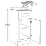 Washington 15 in. W x 24 in. D x 34.5 in. H Veiled Gray Plywood Shaker Assembled Base Kitchen Cabinet Right Knife Block