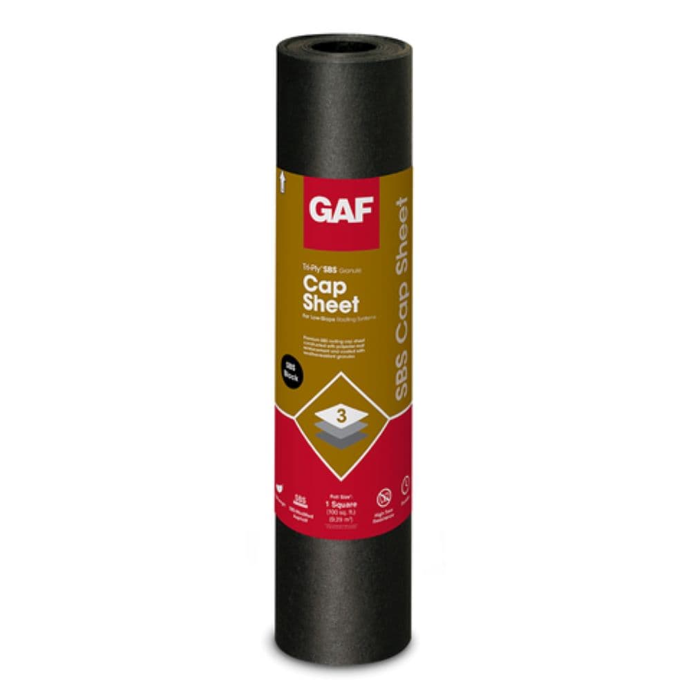 GAF Tri-Ply SBS Granule Cap Sheet Roll Roofing, 3.3-ft W x 32.56-ft L, 100-sq ft, Black
