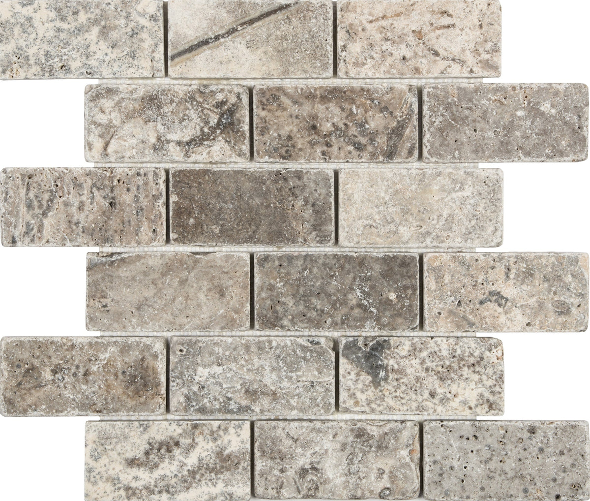 Satori Silver Crescent 12-in x 12-in Tumbled Natural Stone Travertine Brick Subway Wall Tile