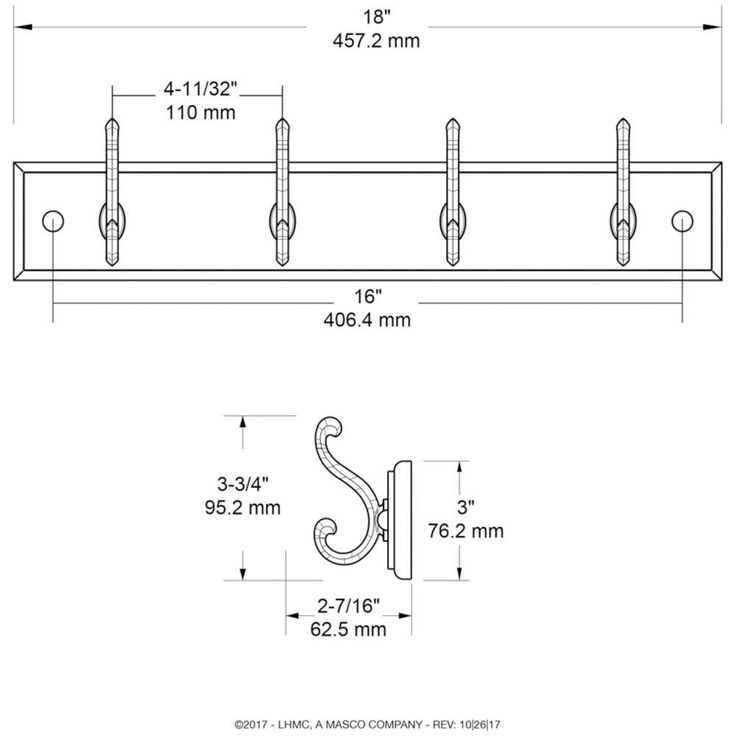 18 in. Honey Maple and Statuary Bronze Scroll Hook Rack