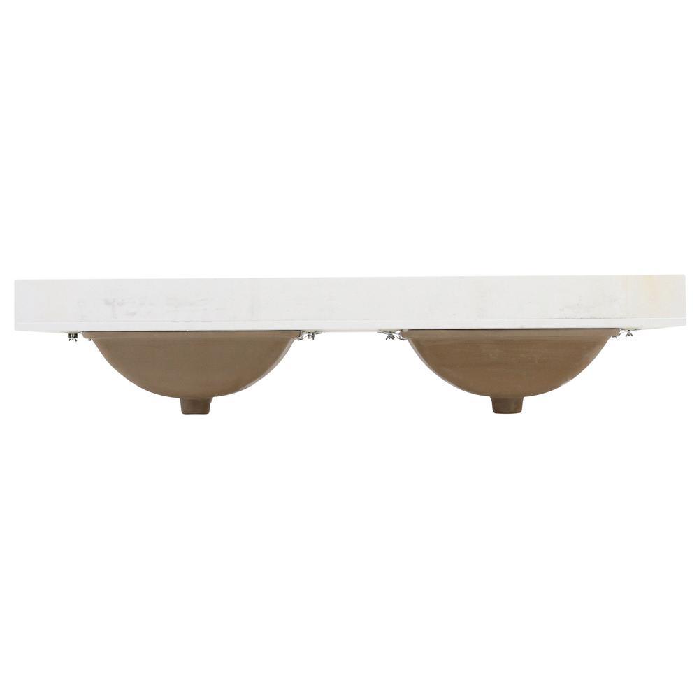61 in. W x 22 in. D Engineered Marble Vanity Top in Snowstorm with White Double Trough Sinks - Super Arbor