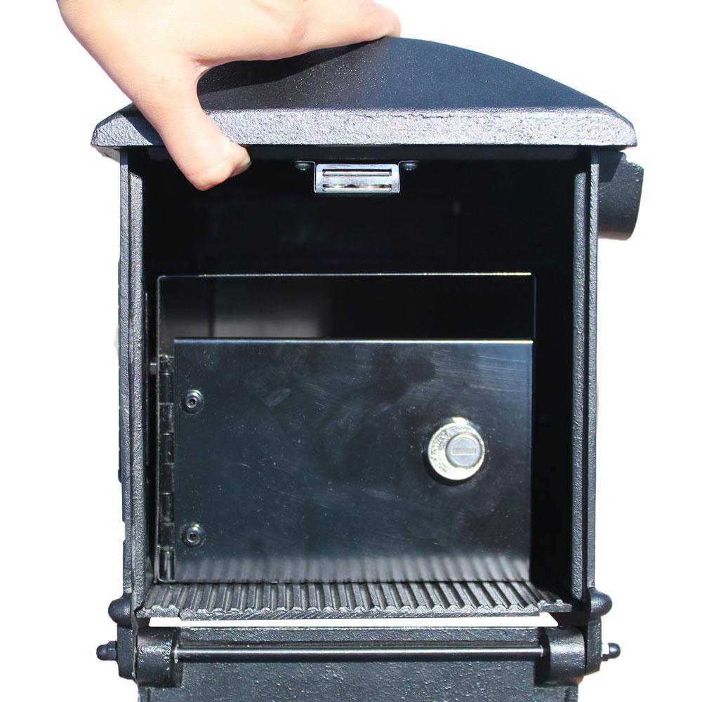 Lewiston Bronze Post Mount Locking Insert Mailbox with decorative Ornate Base and Pineapple Finial - Super Arbor