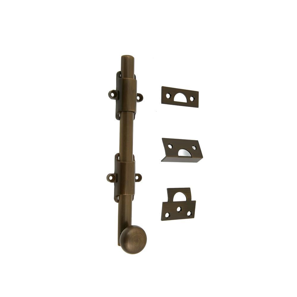8 in. Heavy-Duty Solid Brass Matte Black Surface Bolt with Round Knob - Super Arbor