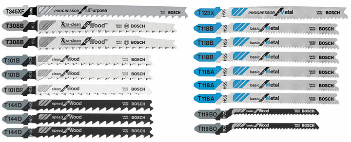 Bosch 18-Pack T‑Shank Jigsaw Blade Set for Wood & Metal
