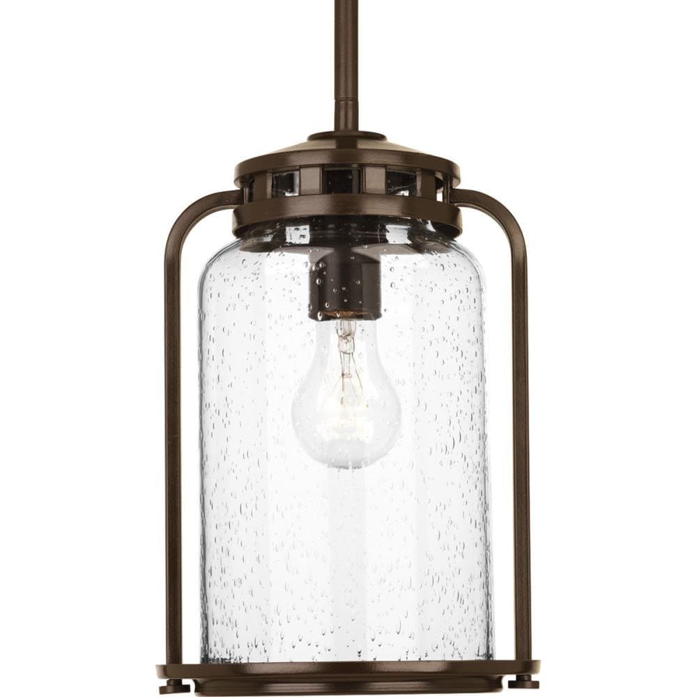 Progress Lighting Botta 7.75-in Small Lantern Pendant Light, Antique Bronze with Clear Seeded Glass