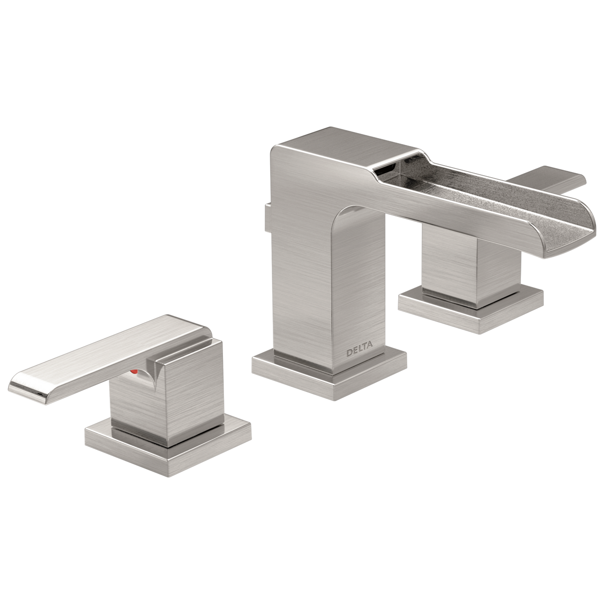 Delta Ara Stainless 2‑Handle Widespread WaterSense Bathroom Sink Faucet with Drain, 4–16 in Centers