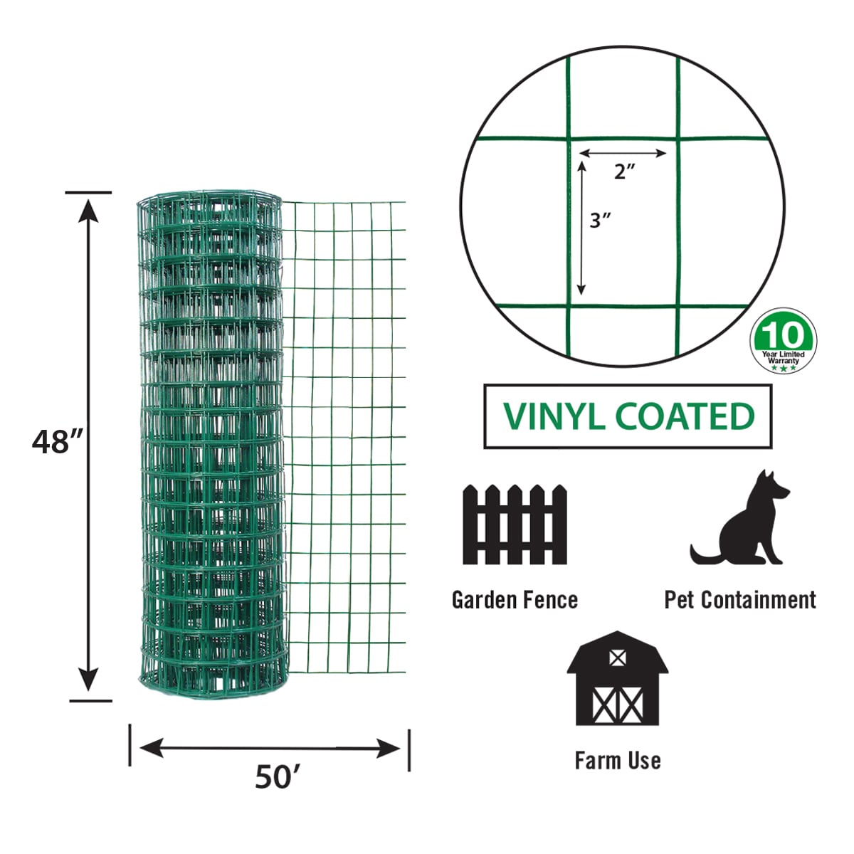 GARDEN CRAFT 50-ft Green PVC Coated Steel Welded Wire Rolled Fencing with Mesh Size 3-in