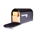 Boulder Post Mount Mailbox Black with Premium Silver Handle and Silver Flag - Super Arbor