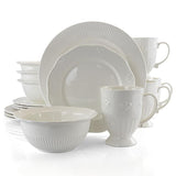Scallop Crest 16-Piece Casual White Ceramic Dinnerware Set (Service for 4)