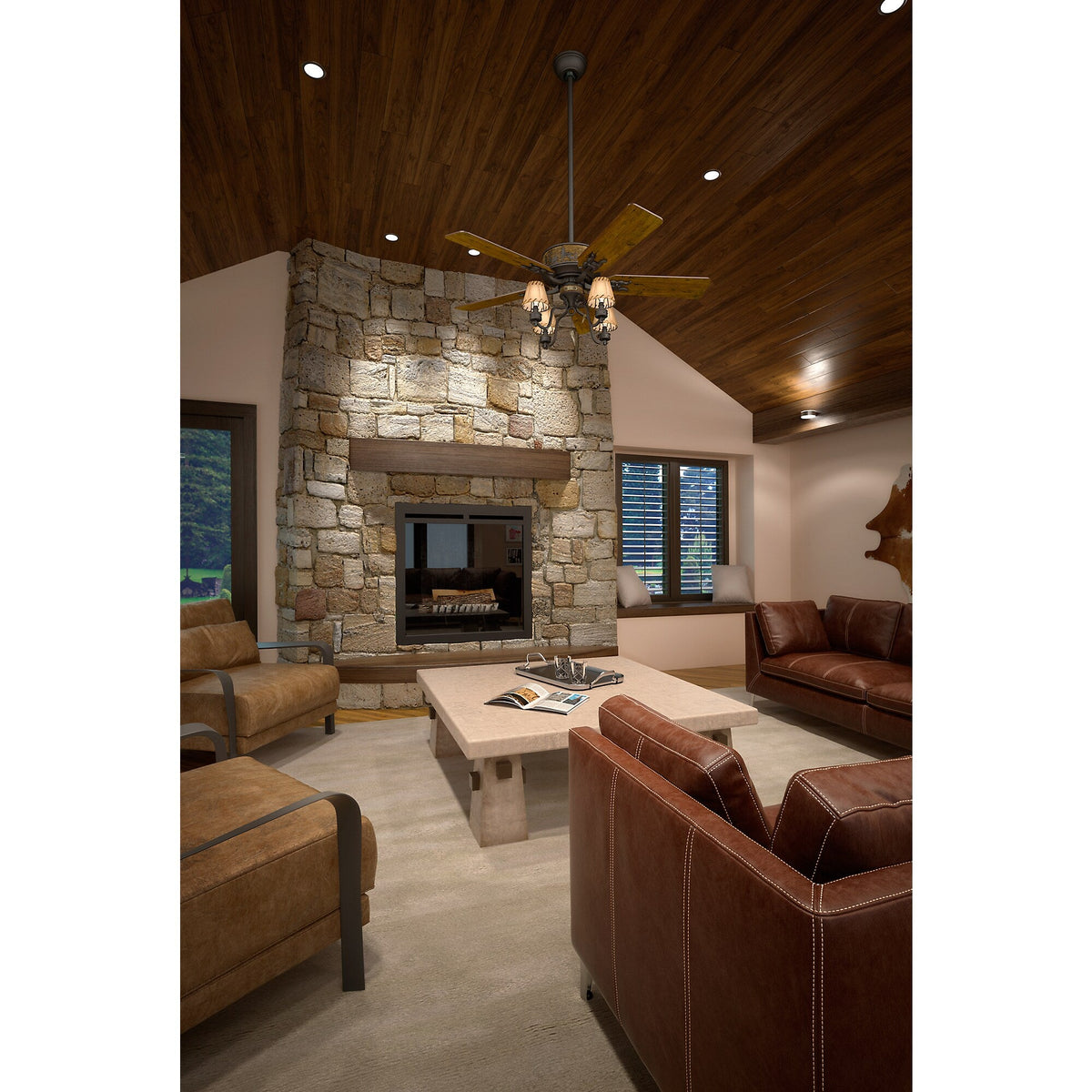 Hunter Adirondack 52-in Brittany Bronze Incandescent Indoor Ceiling Fan with Light, 5-Blade