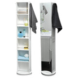 11.81 in. L x 6.89 in. W x 66.73 in. H Swivel Storage Cabinet Organizer Tower Free Standing Linen Tower Mirror in White - Super Arbor