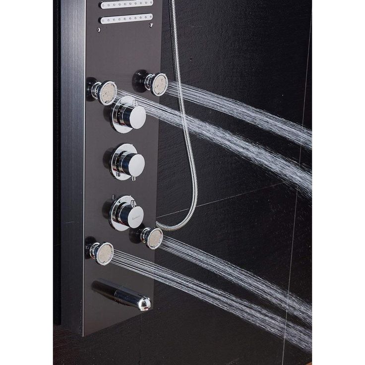 53 in. 10-Jet Shower Panel System in Brushed Black with LED Rainfall Waterfall Shower Head Handshower and Tub Spout