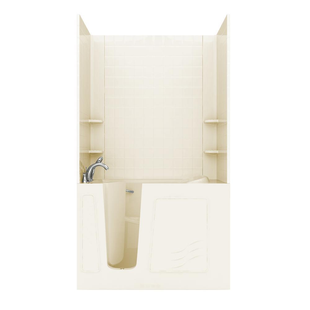 Rampart Nova Heated 5 ft. Walk-in Whirlpool Bathtub with 6 in. Tile Easy Up Adhesive Wall Surround in Biscuit - Super Arbor