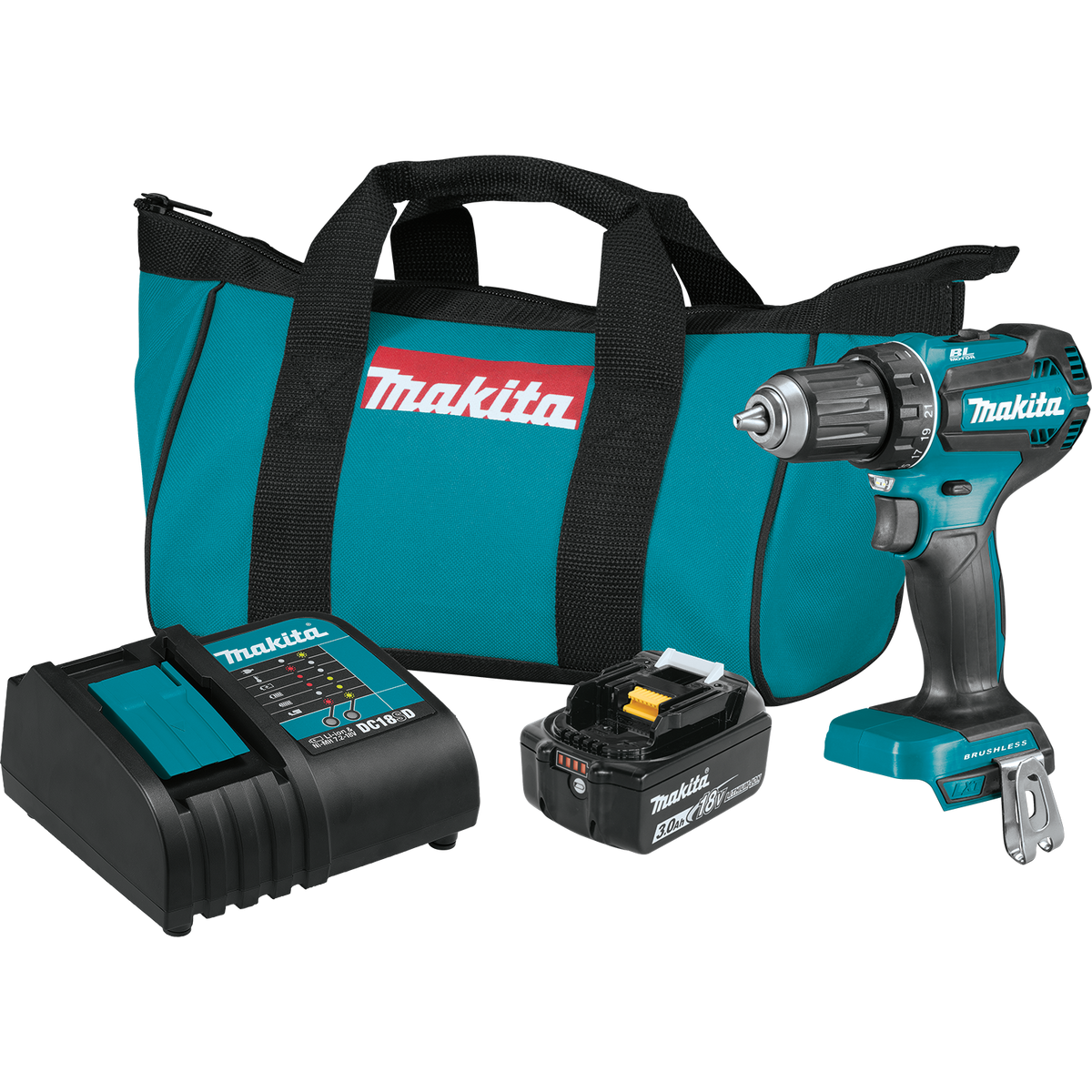 Makita 18V LXT Lithium‑Ion Compact Brushless Cordless 1/2 in. Driver‑Drill Kit with (1) 3.0Ah Battery (XFD131)