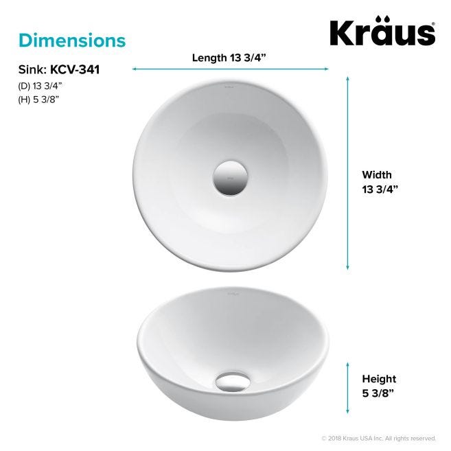 KRAUS Elavo Small Round Ceramic Vessel Bathroom Sink in White, 13-3/4 in.