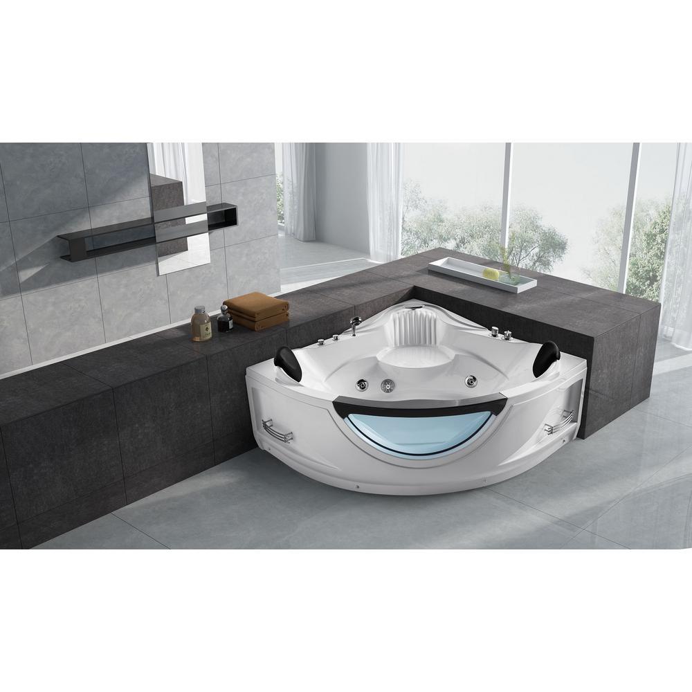 59 in. Left Drain Corner Alcove Whirlpool Bathtub in White - Super Arbor